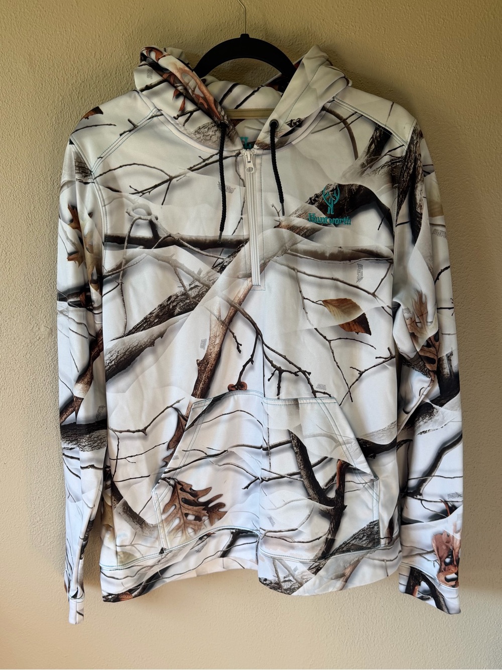 Huntworth Hooded Snow Camo Quarter Zip Pullover Hoodie XL